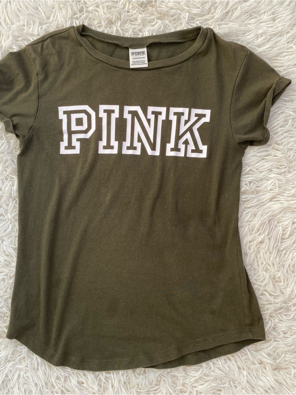 Victoria’s Secret PINK Olive Green Rolled Sleeve T-Shirt XS